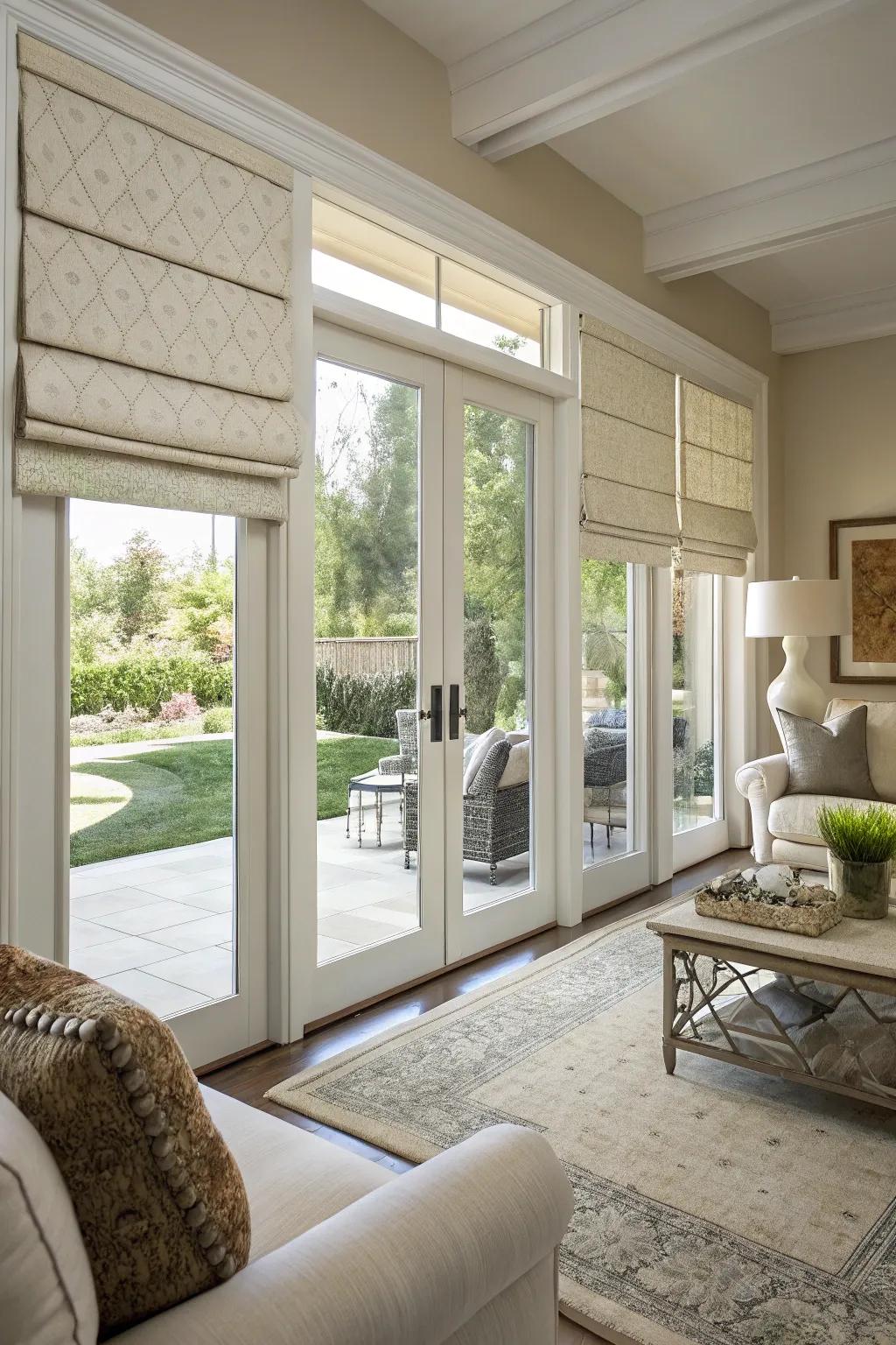 Roman shades bring classic elegance to your doors.