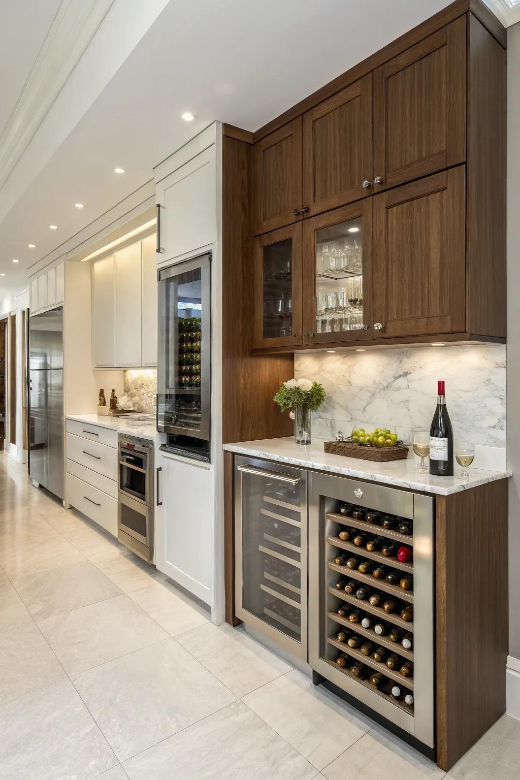 Hidden wine storage offers a sleek and discreet solution.