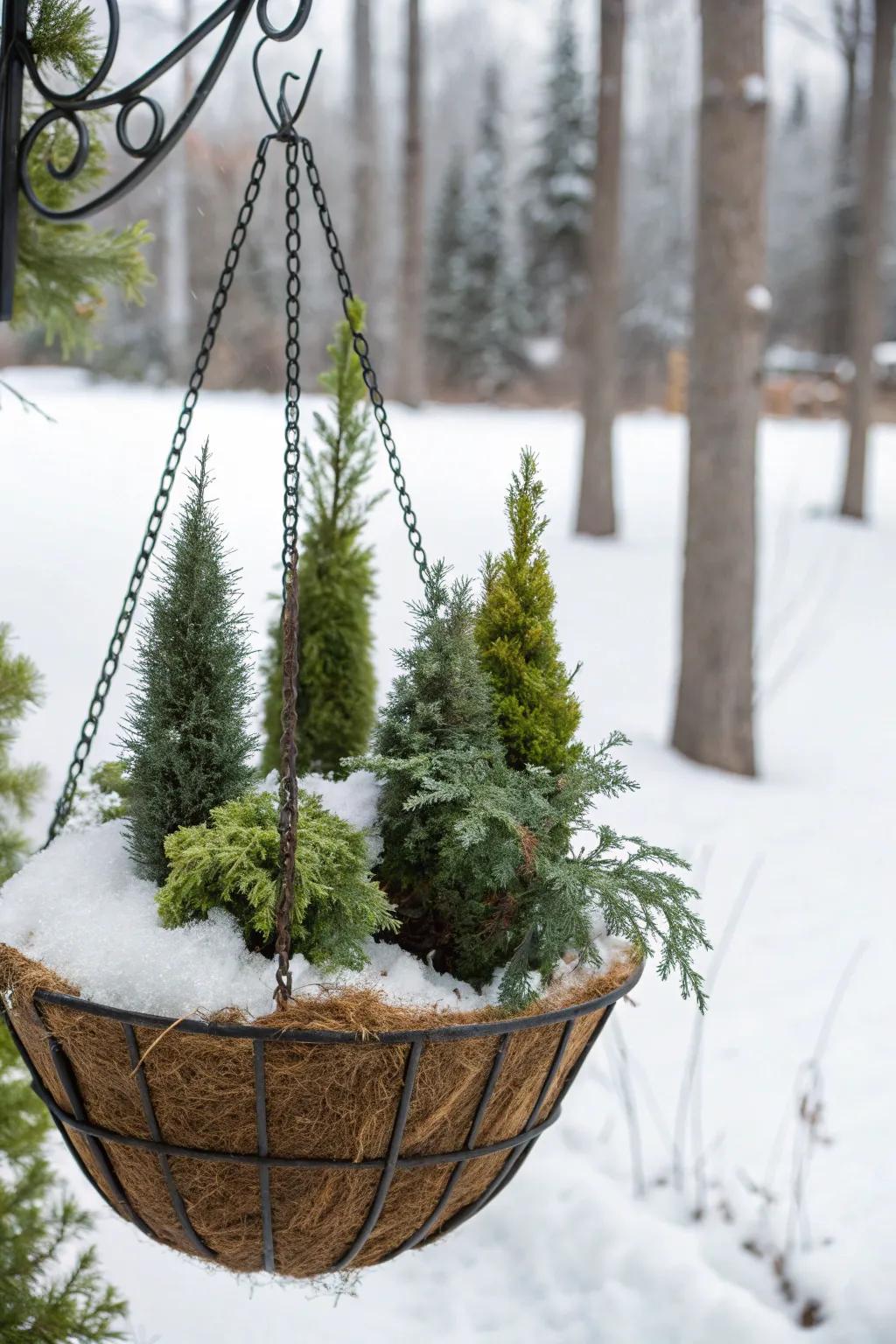 Miniature conifers bring a whimsical forest feel.