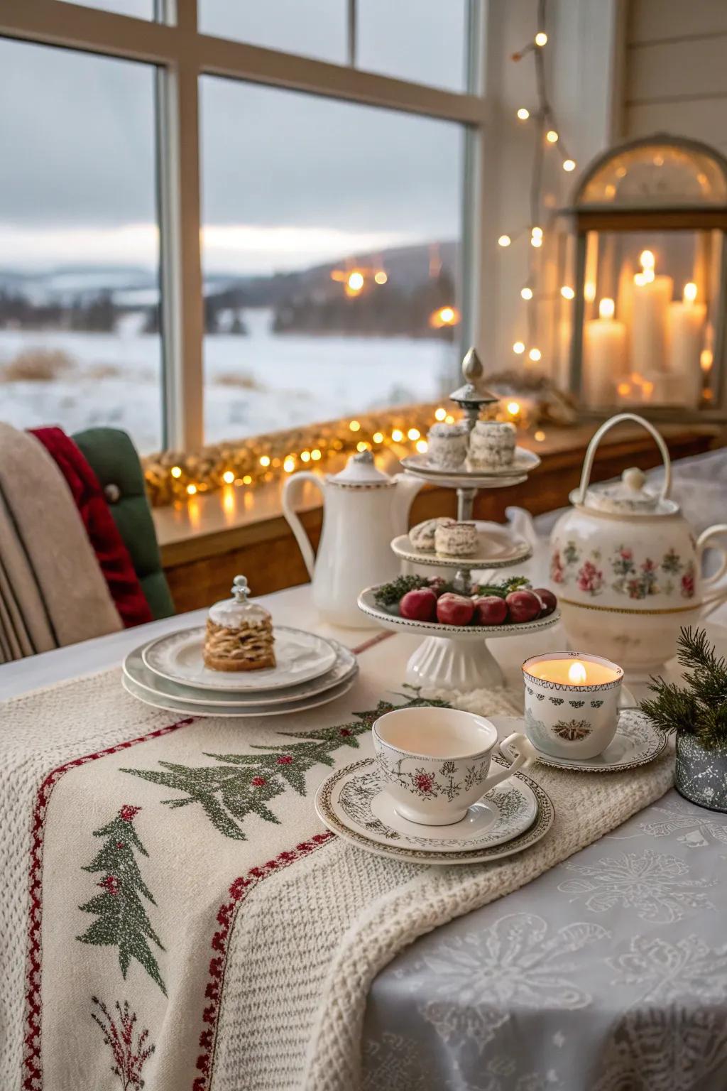 Enjoy a fashionable winter tea party that features elegant settings.