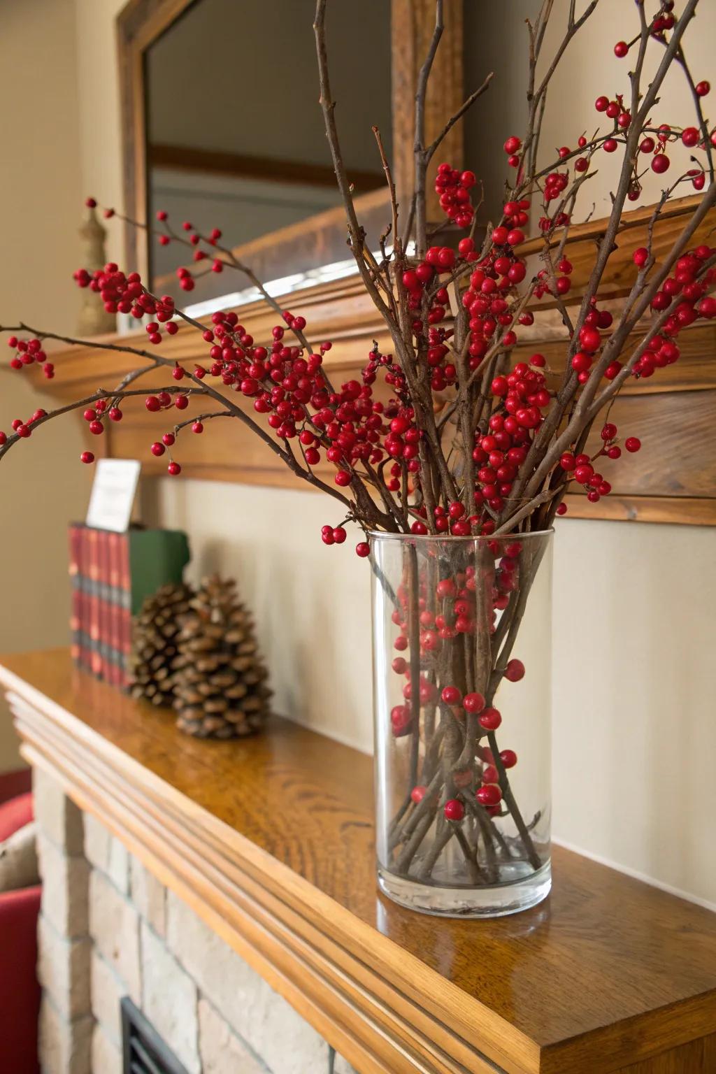 Scarlet limbs deliver a vibrant contrast in winter decor.