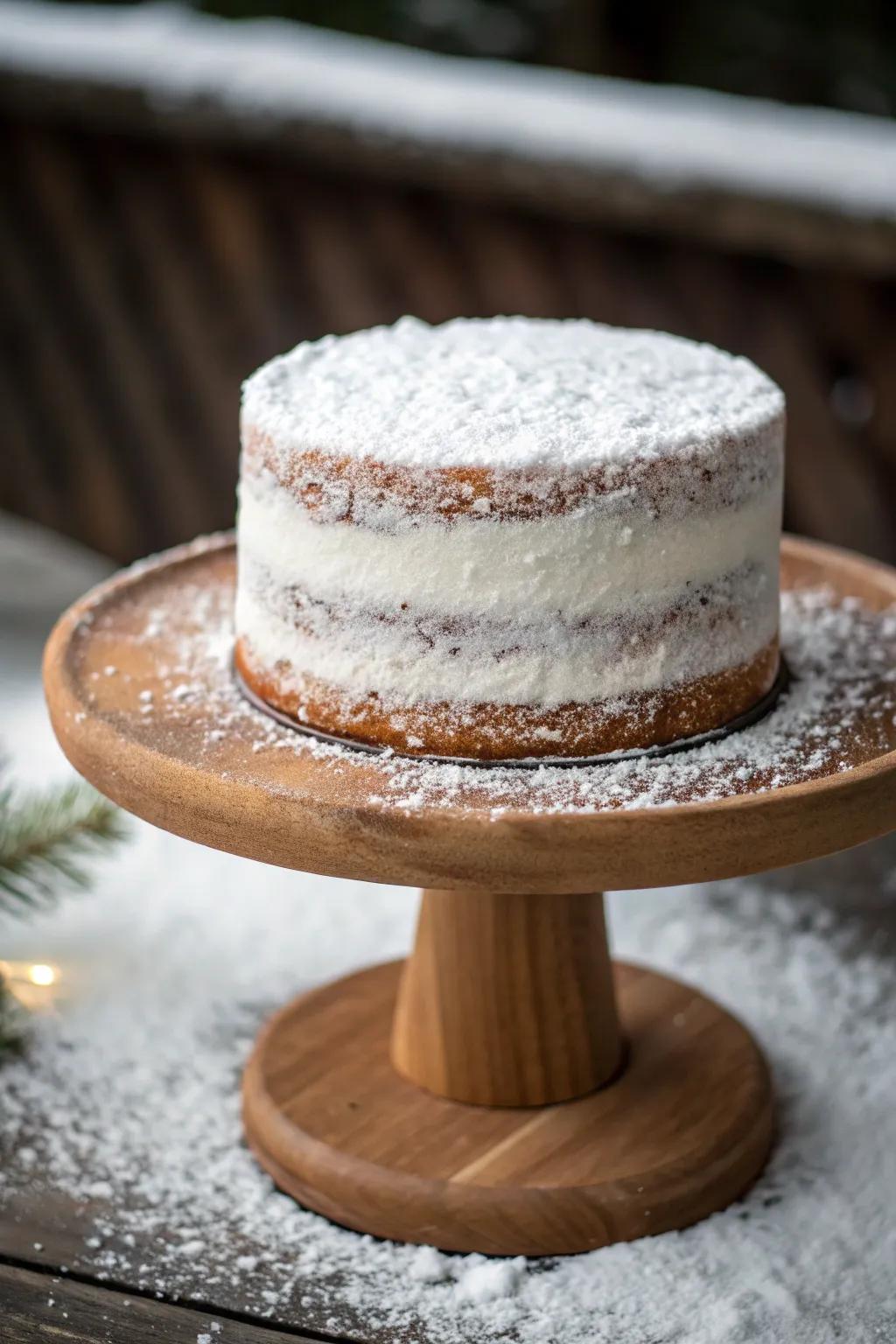A homespun bare cake with a snowy twist.