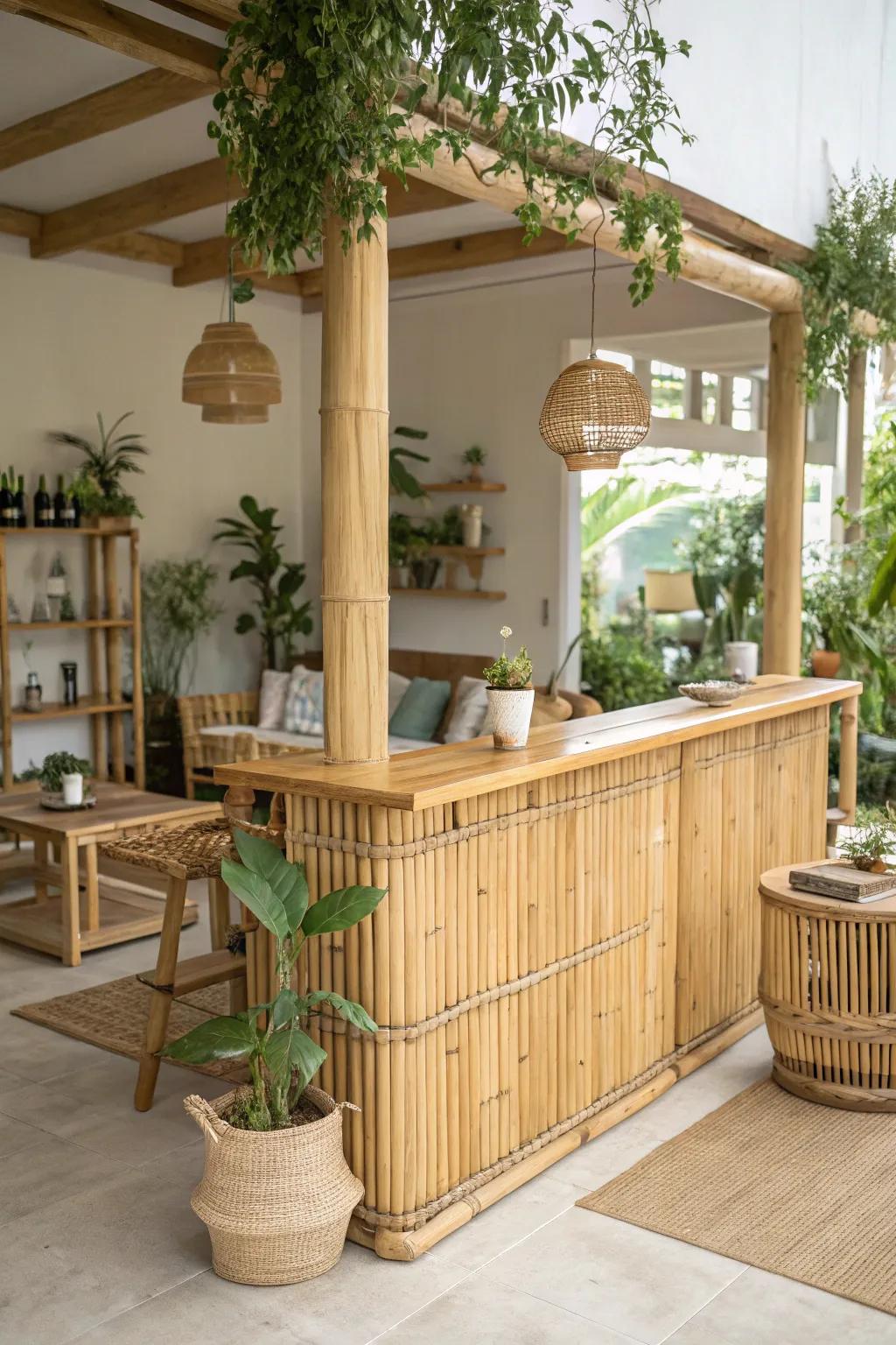 An eco-friendly bamboo bar adding a natural touch.