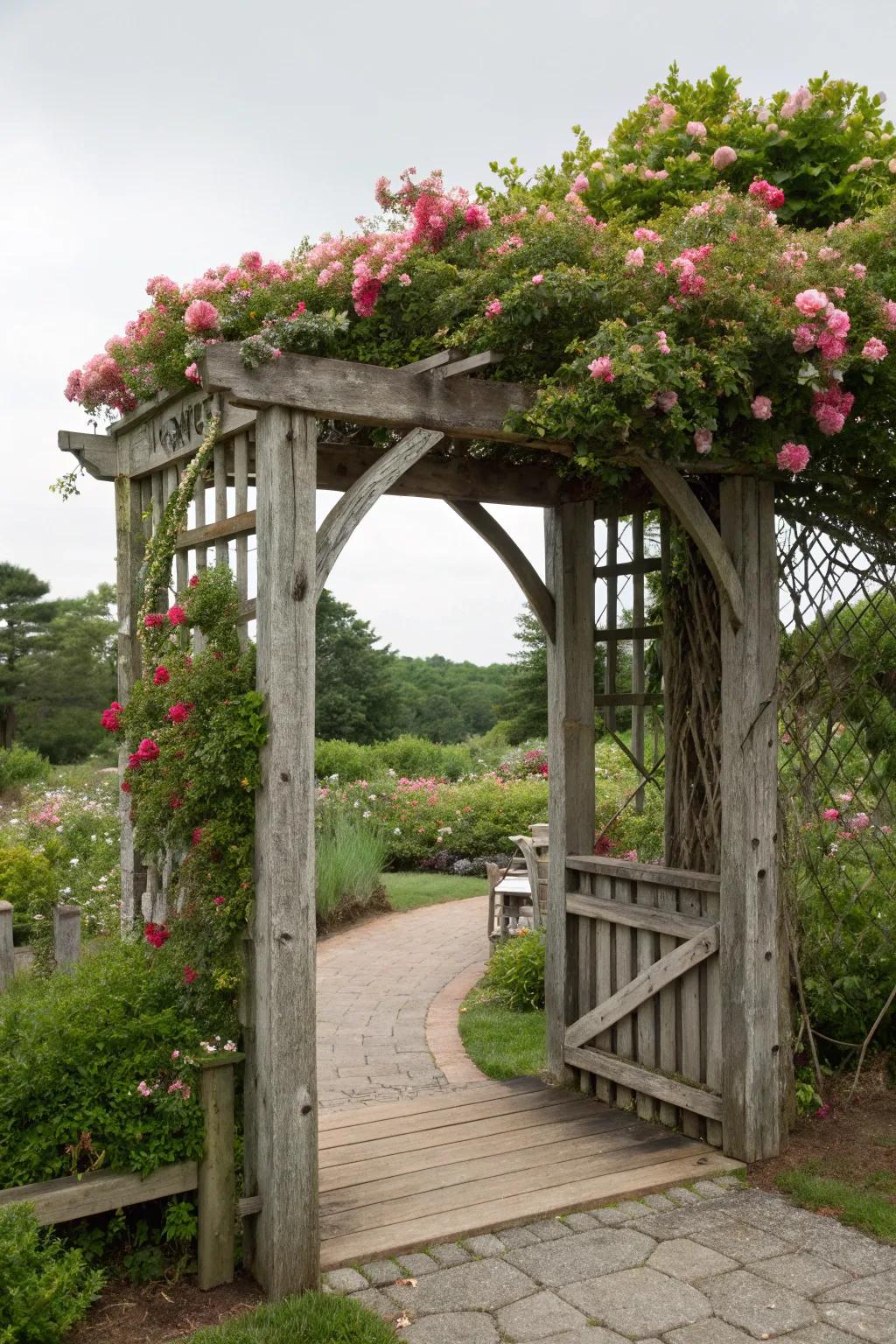 Welcome visitors using a charming timber arbor.