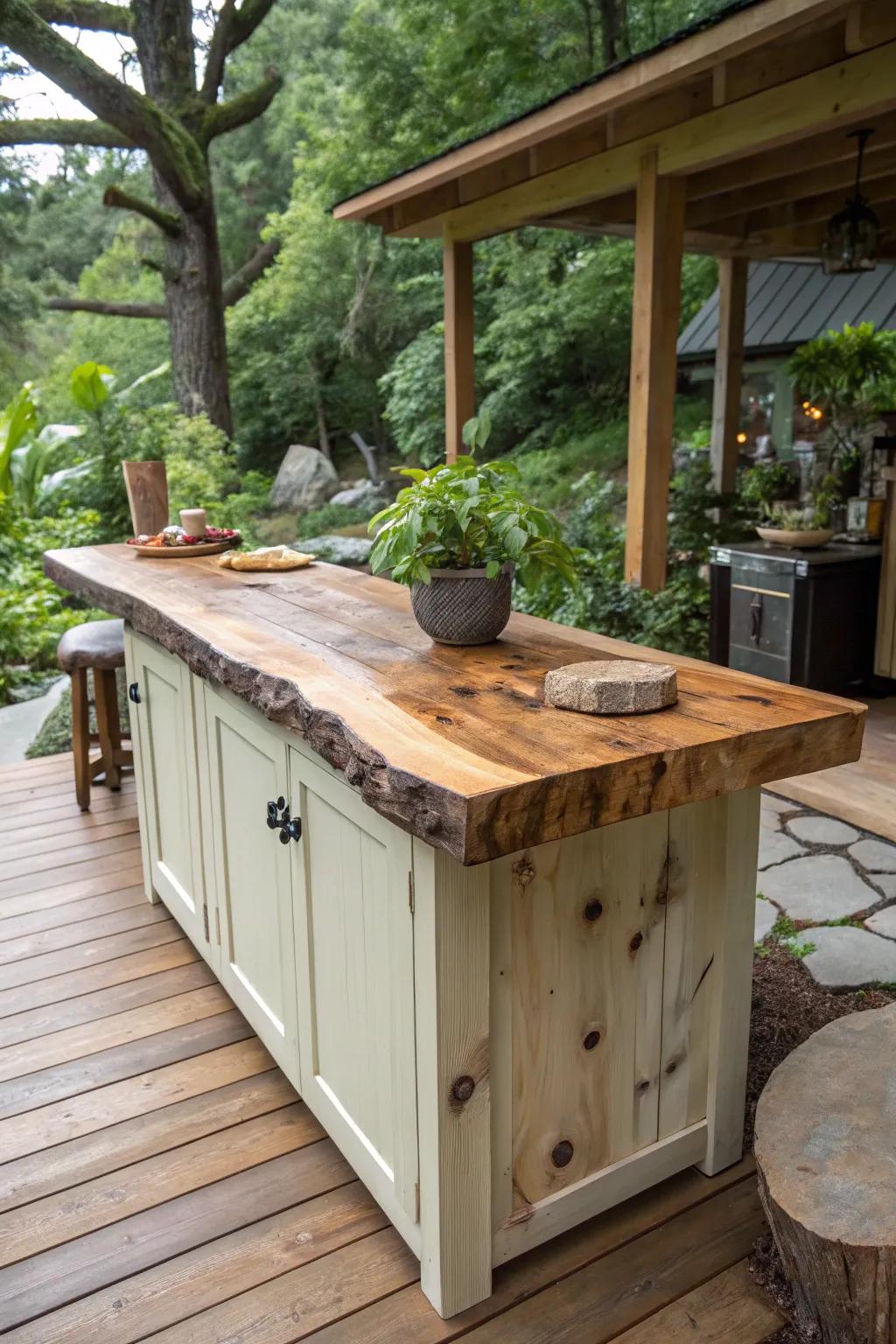 A live edge countertop that brings natural beauty into the kitchen.