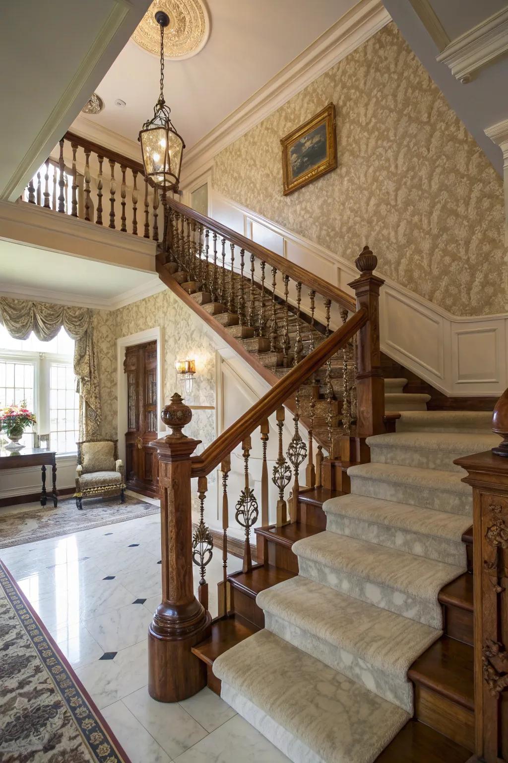 Creative spin: distinct spindle shapes in timber railing.