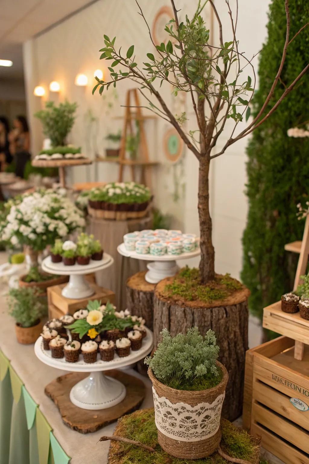 Potted plants add greenery and serve as perfect take-home gifts.