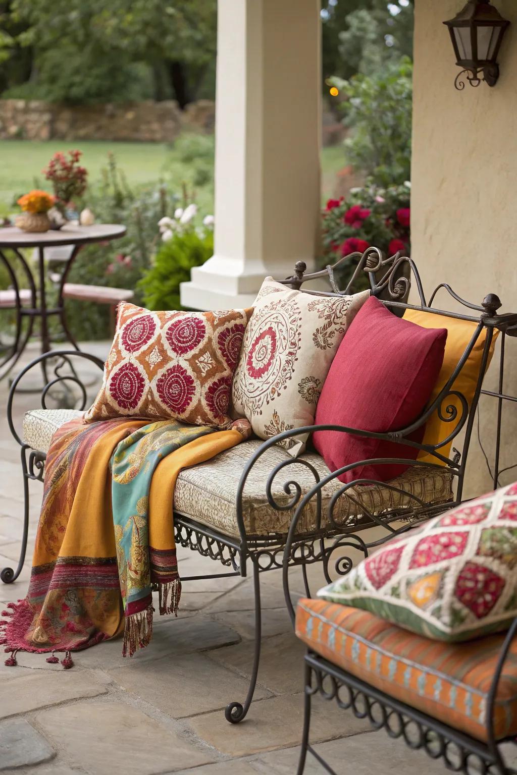 Playful motifs bring a lively touch to wrought iron furniture.