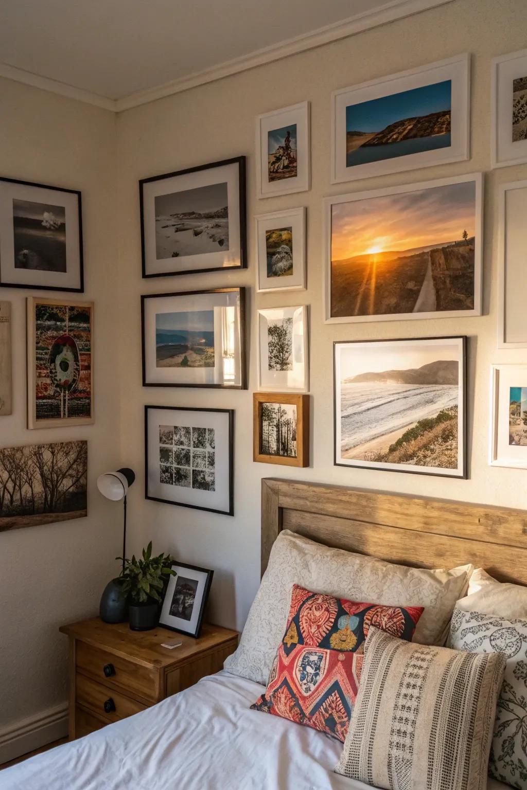 An art display adds a personal and artistic touch.