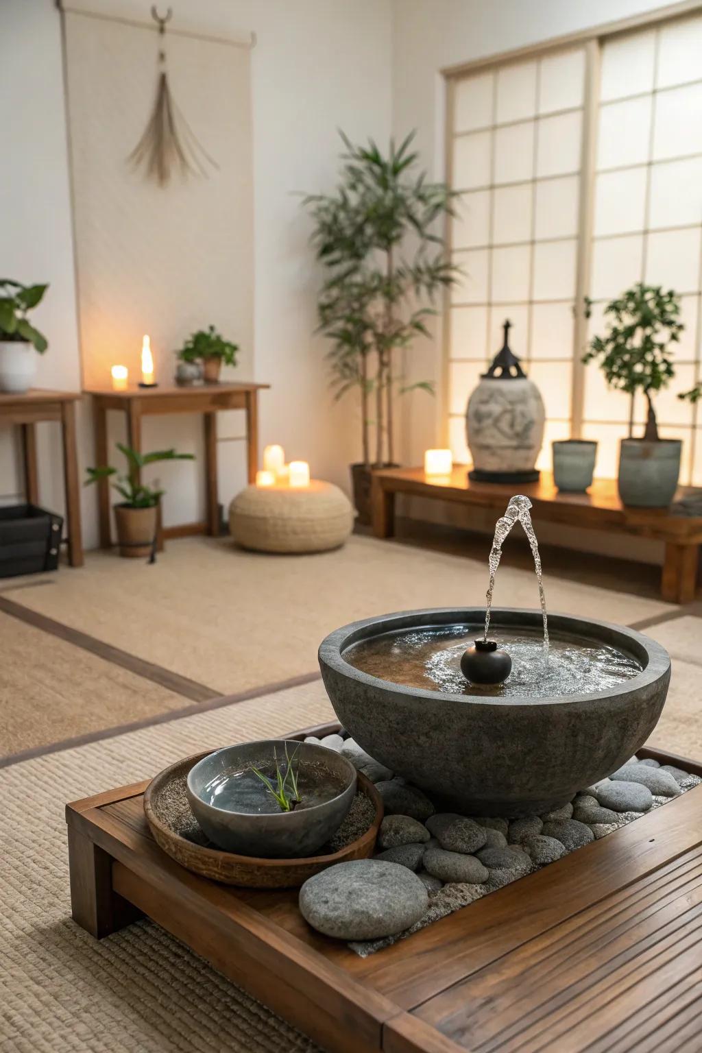 A water element adds a soothing auditory aspect.