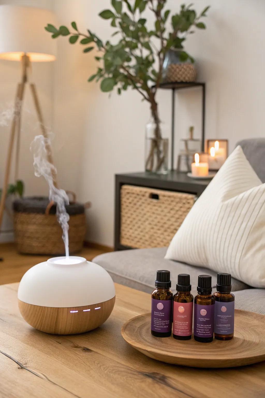 Scented oils fill the room with soothing scents.