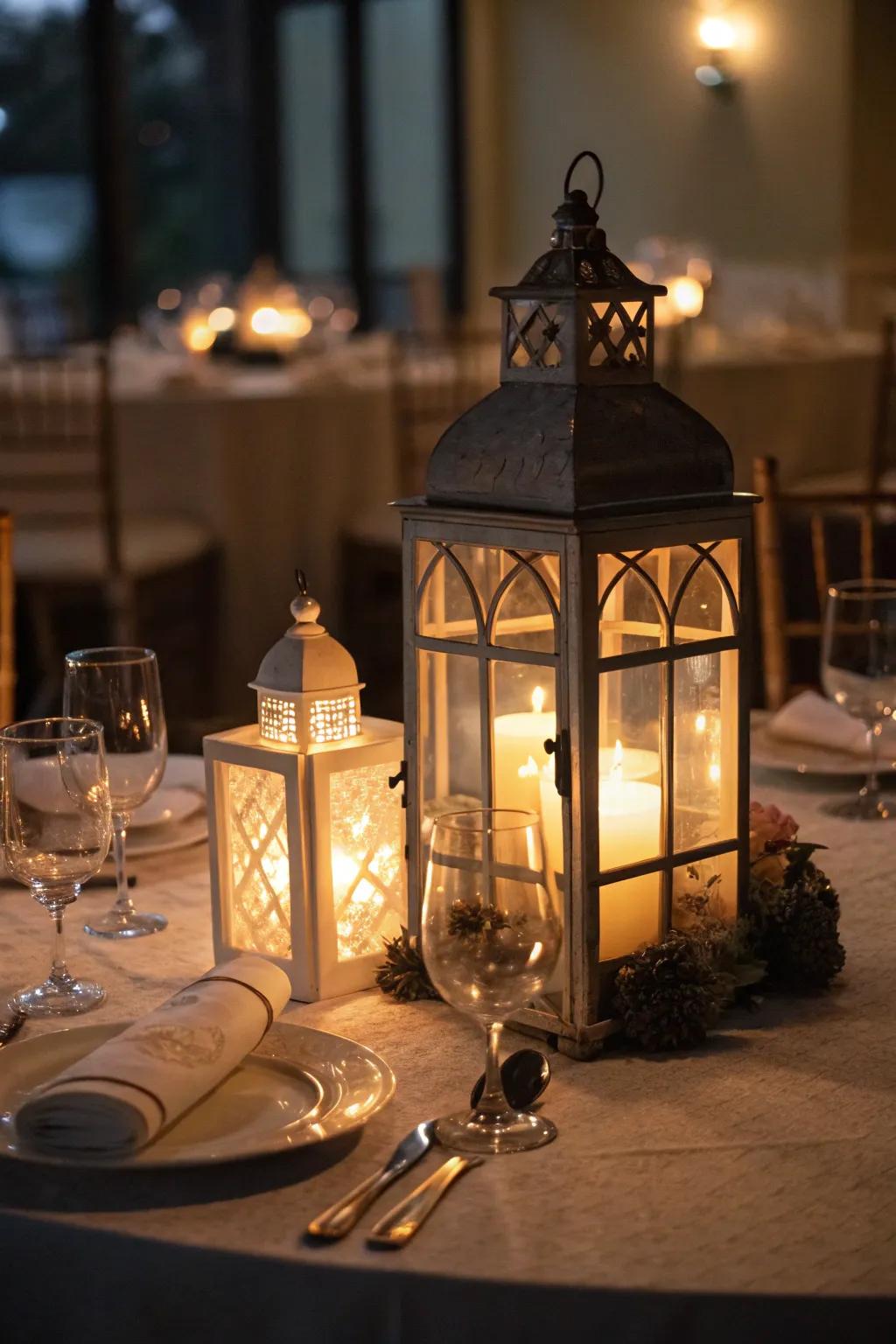 Lantern arrangements illuminating the night with charm.