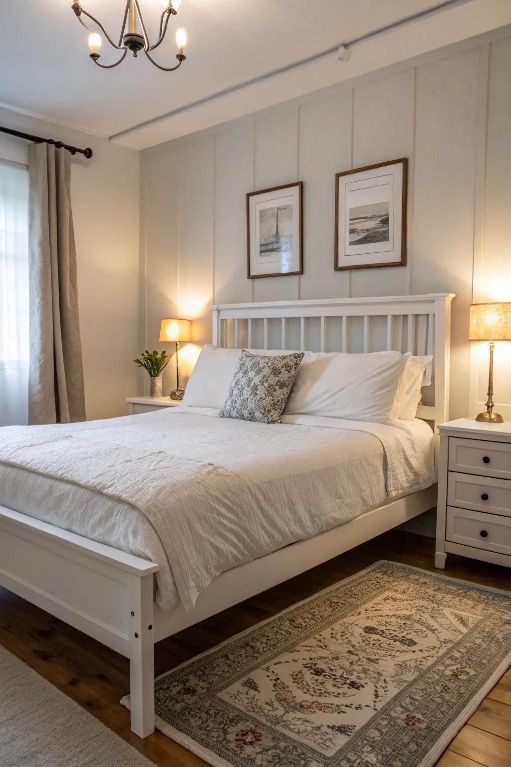 A bed frame with simple design provides a sleek and modern appeal