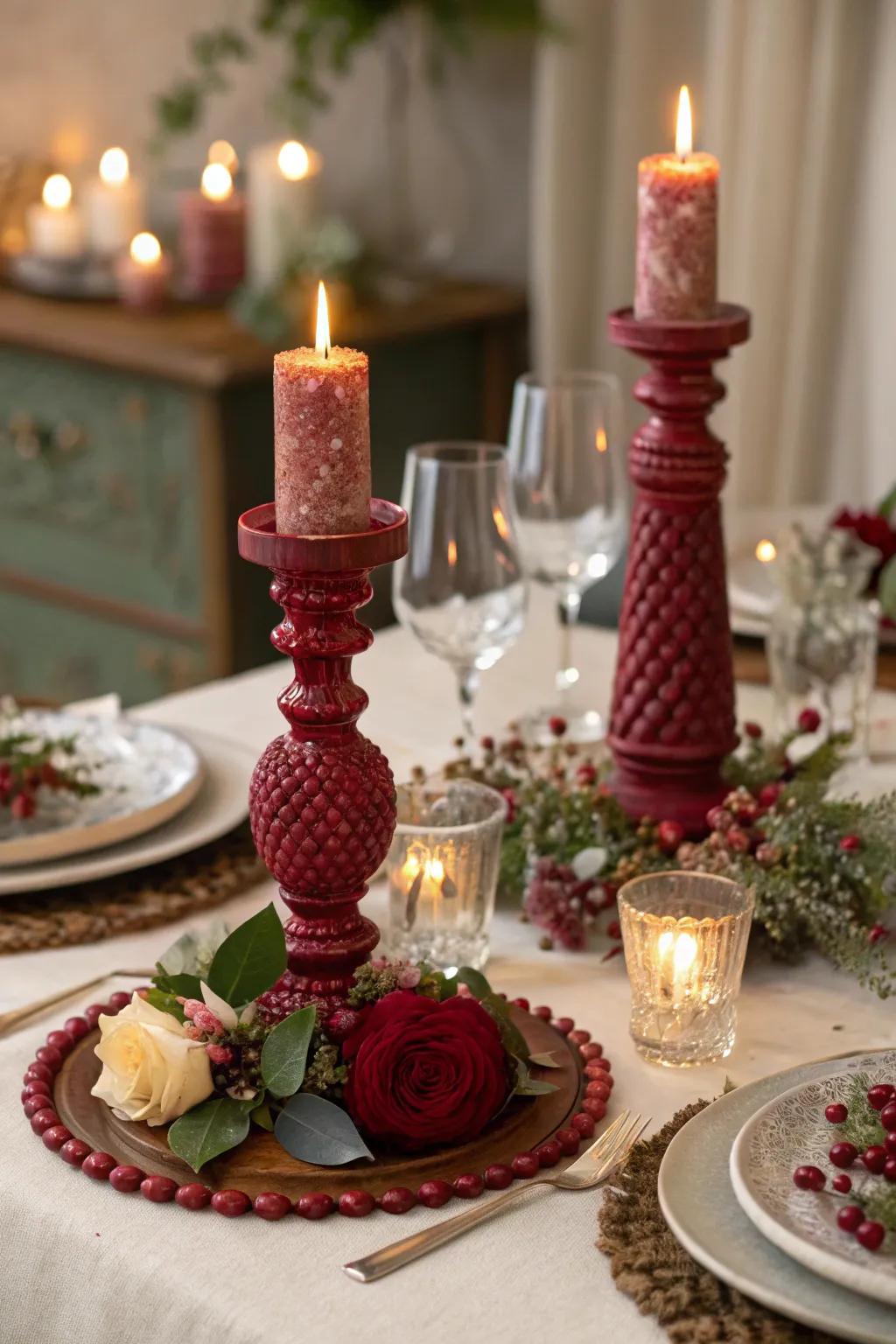 DIY ruby glow stands craft a cozy atmosphere.