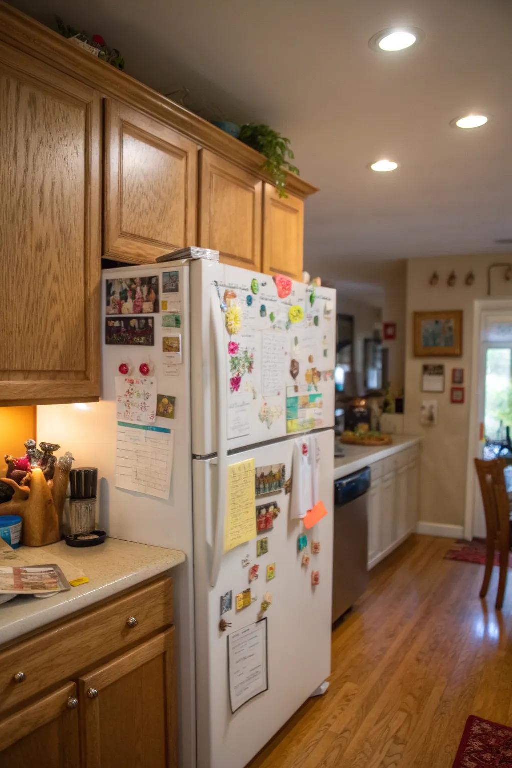 Incorporating a magnetic board above the fridge for notes and reminders.