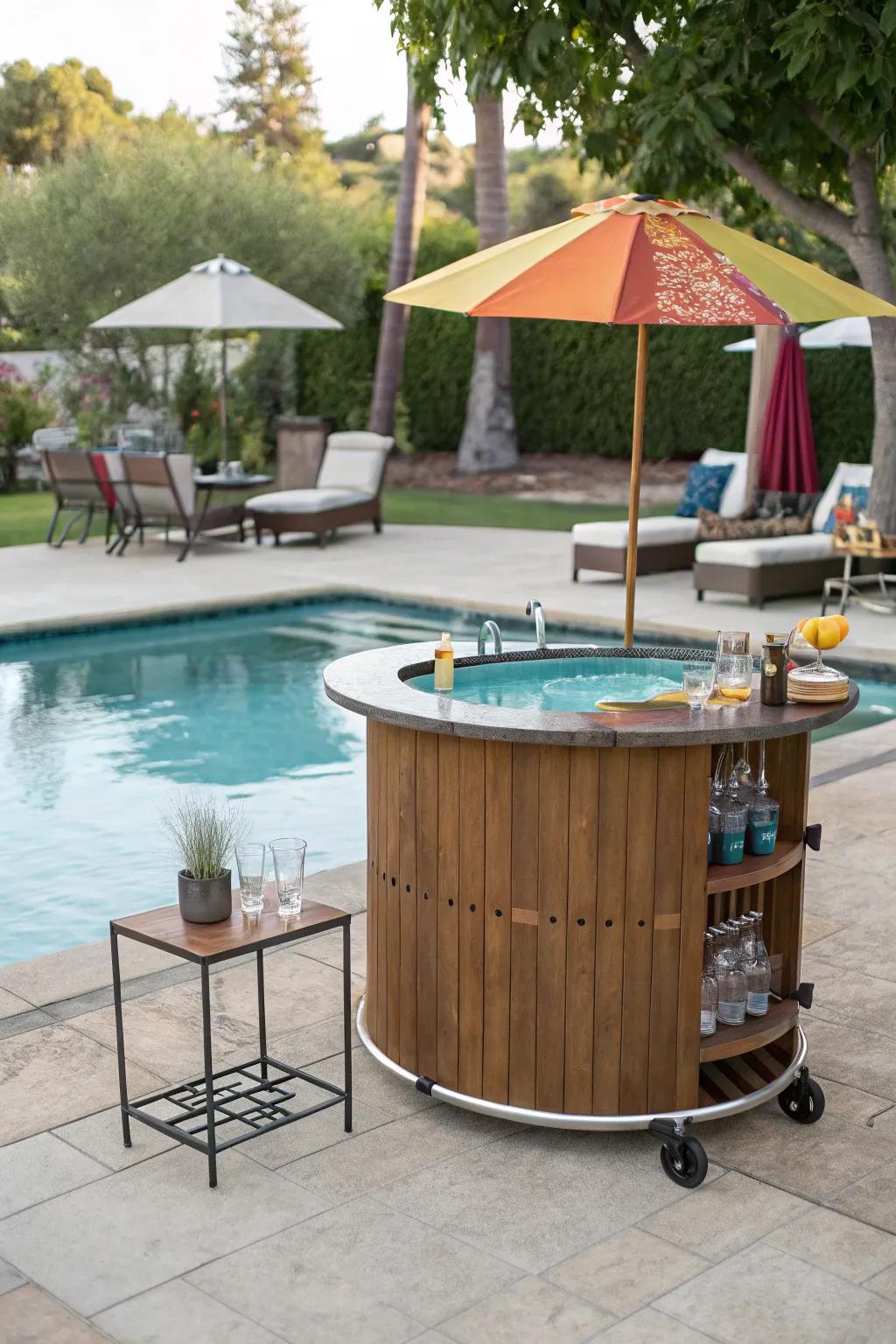 Transportable bars provide adaptability and ease for your poolside events.