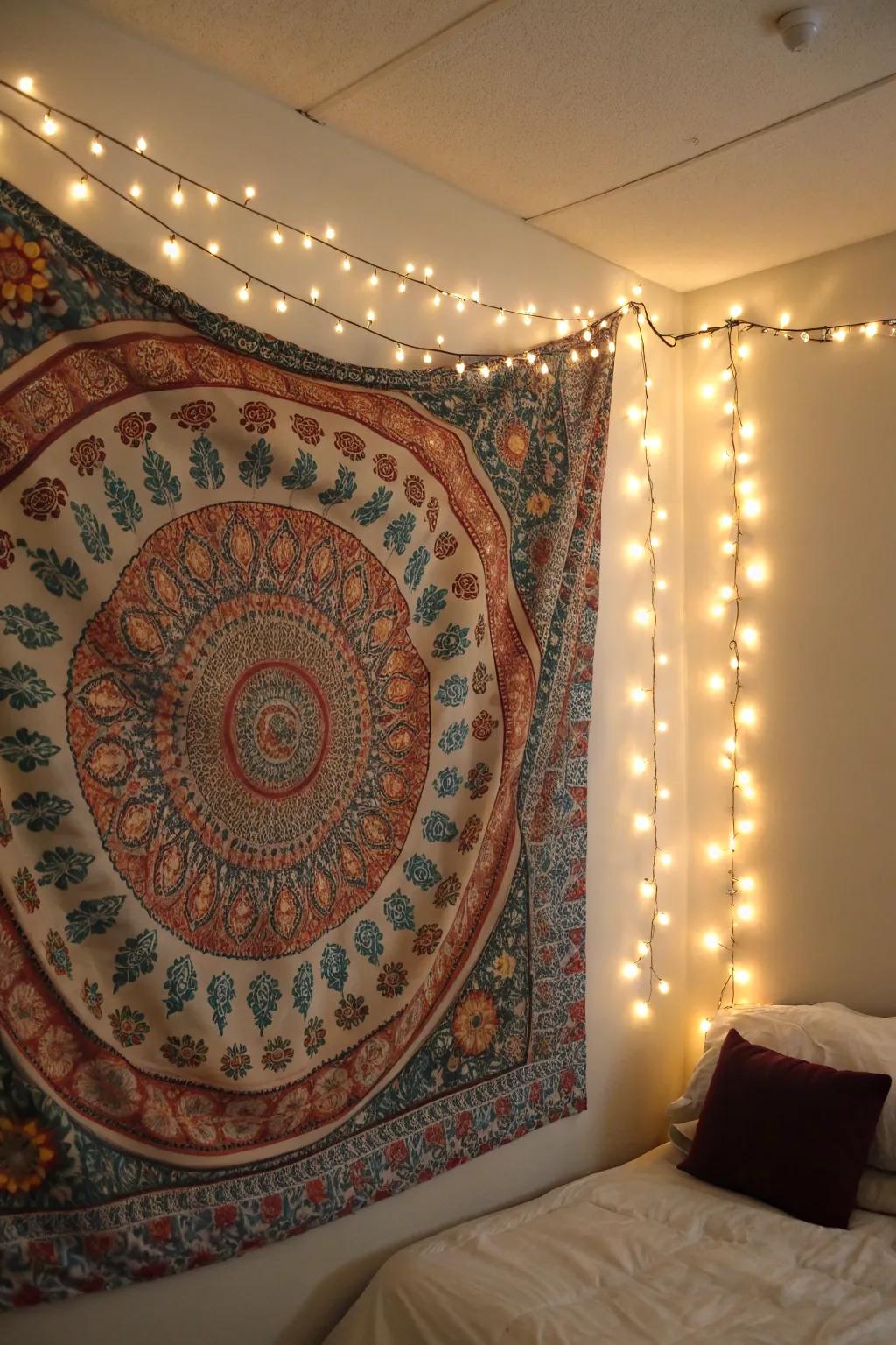 Blend light and art with a tapestry display.