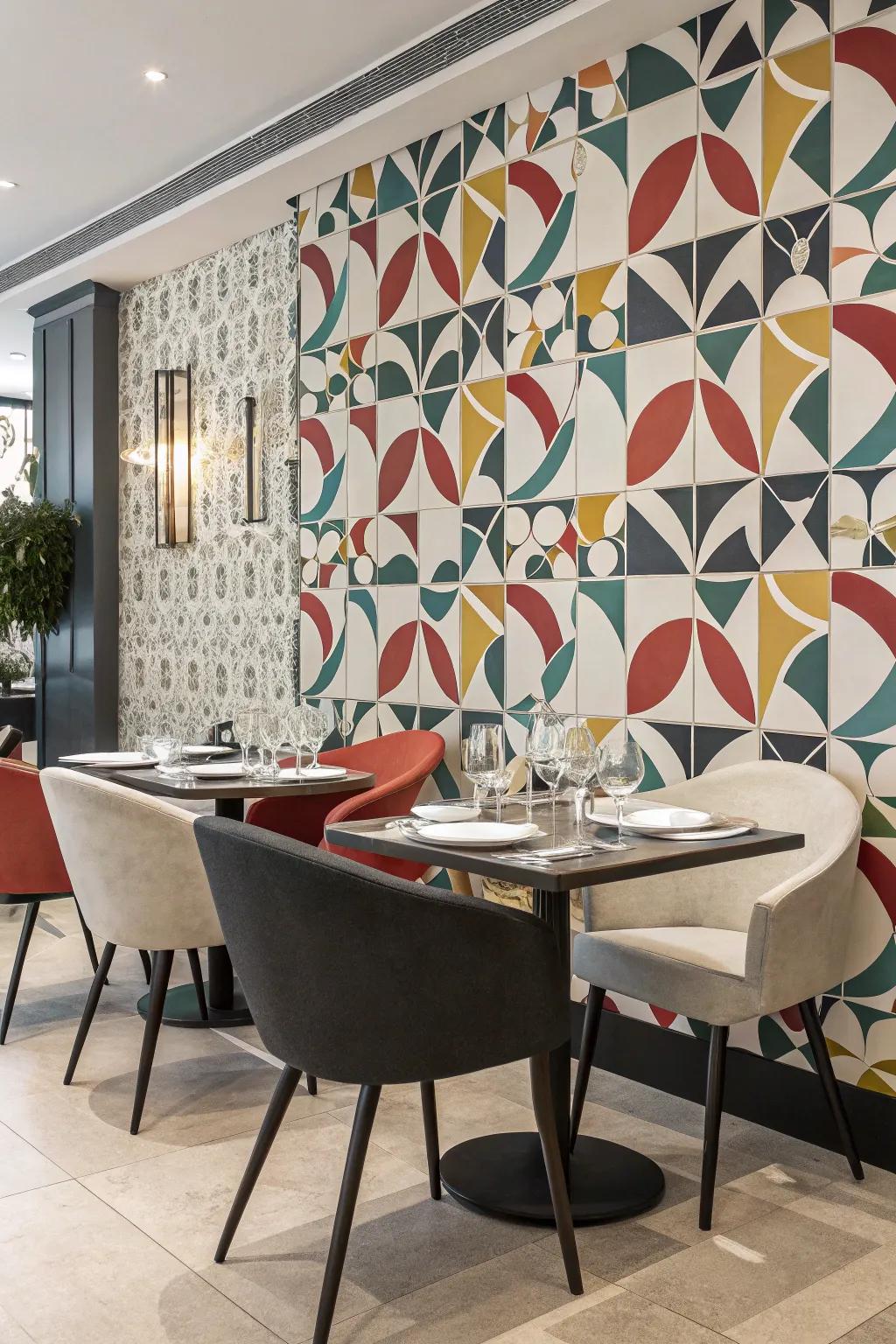 Introduce a modern flair with geometric wallpaper designs.