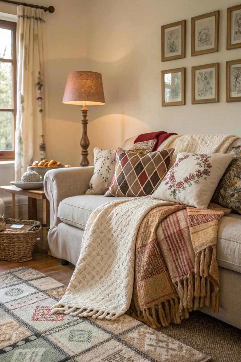 Fabrics add warmth and texture to this small living room.