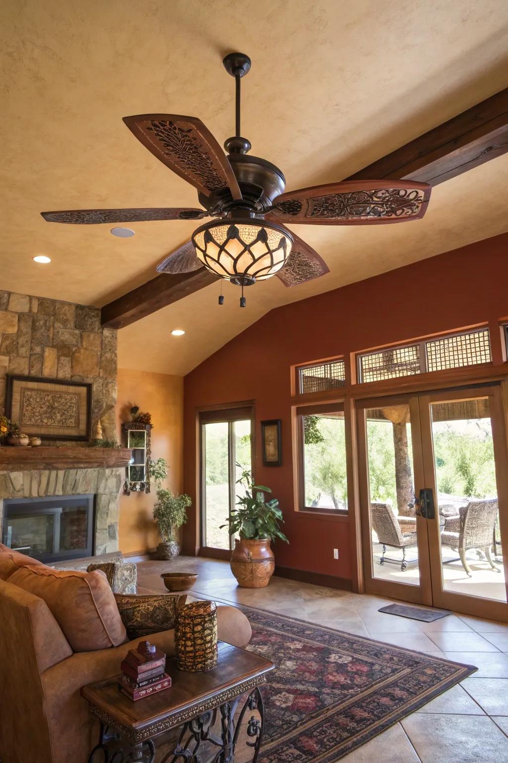 An overhead fan is both useful and stylish in an Arizona room.