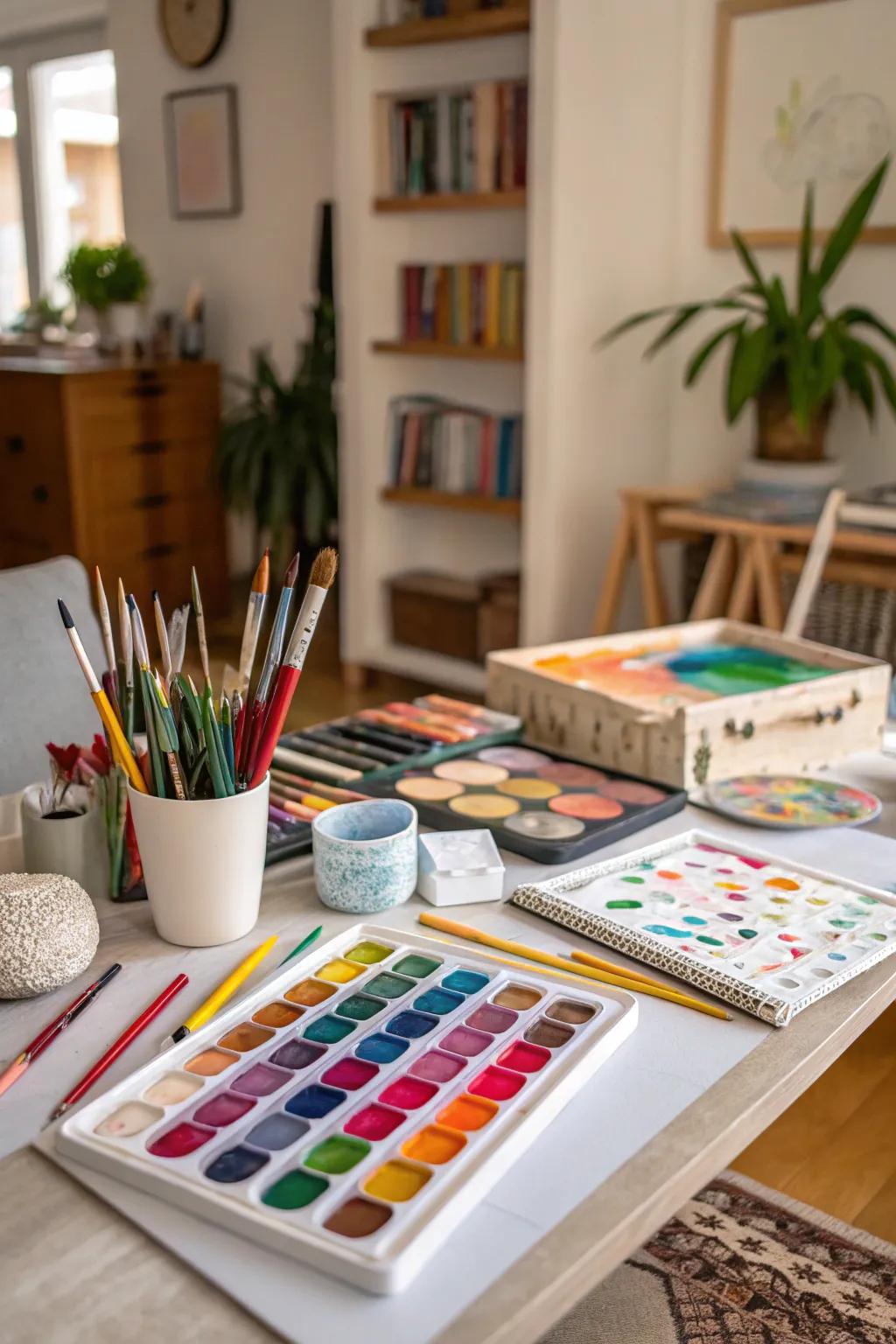A themed craft materials display prepared for creative exploration.