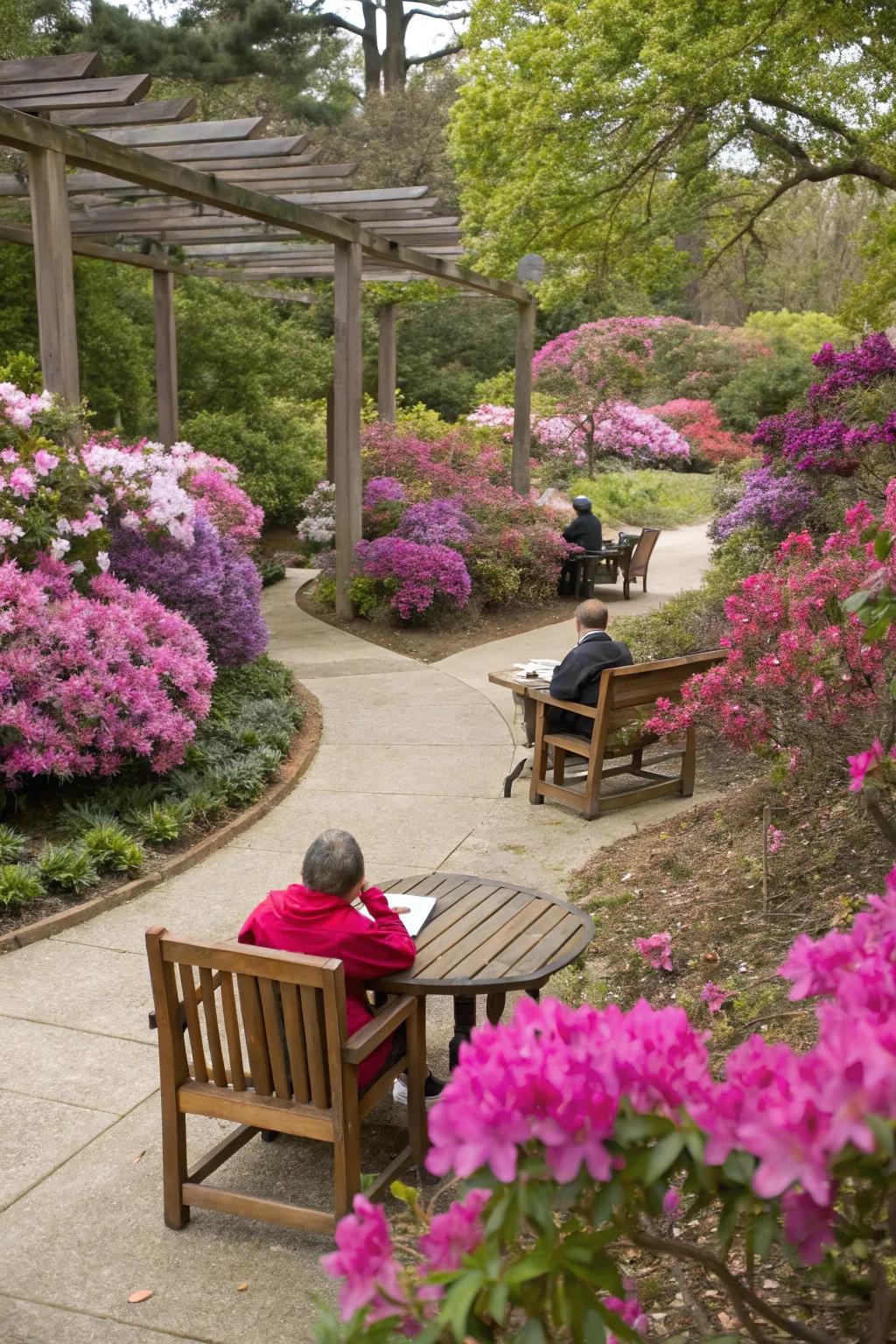 A welcoming outdoor corner elevated using vibrant garden jewels.