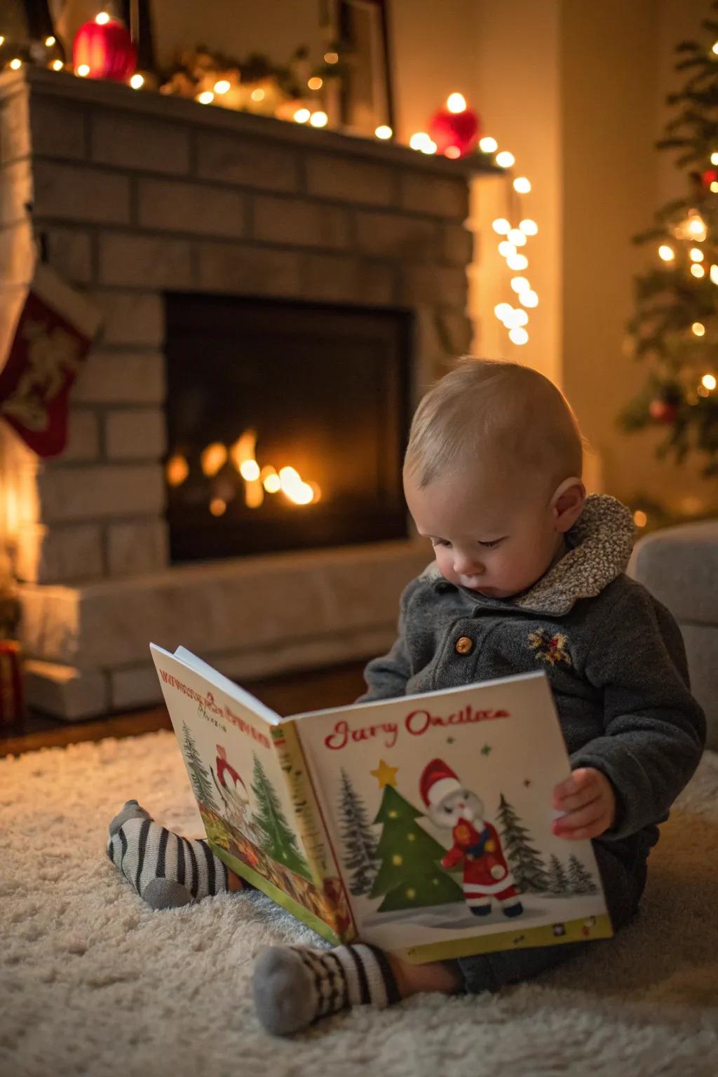 A cozy reading moment by the fire.