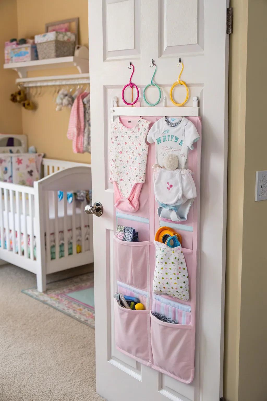Over-the-door organizers are great for storing extra baby accessories.