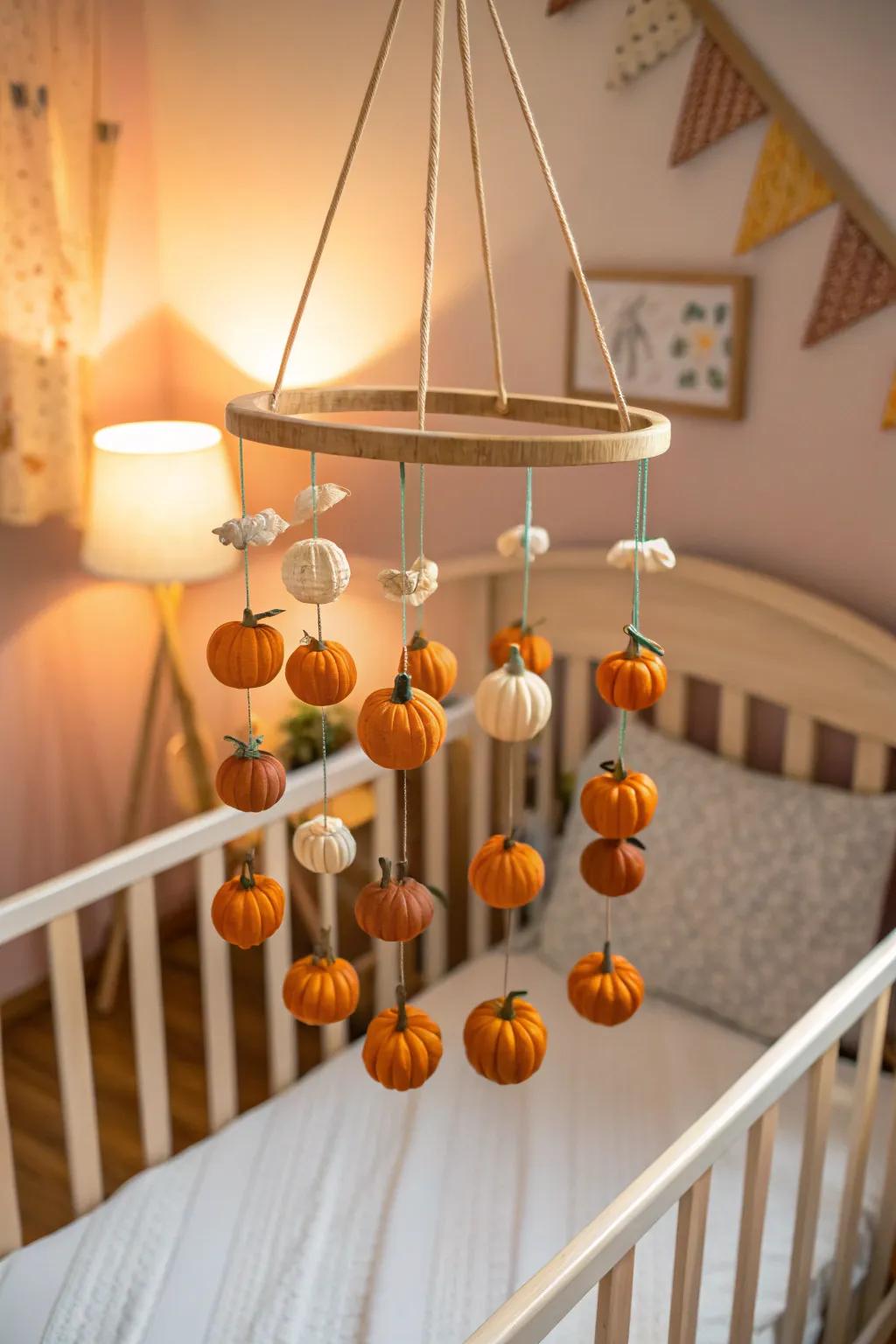 A squash animated fashions a soothing and seasonal nursery atmosphere.