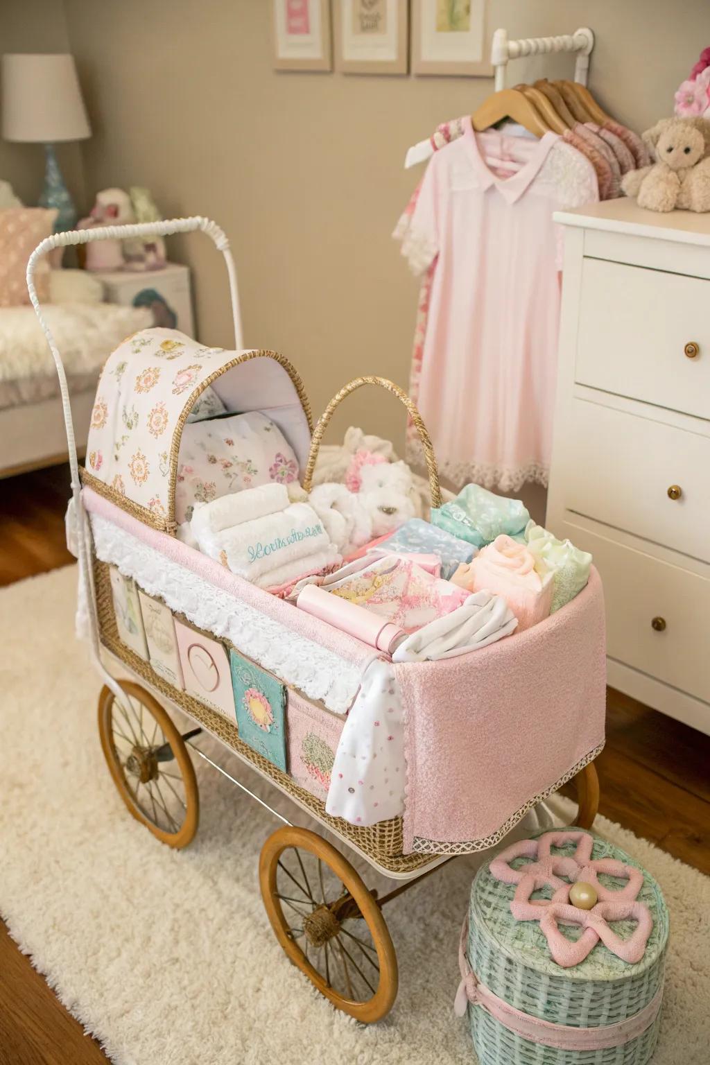 An elegant diaper buggy packed with essentials.