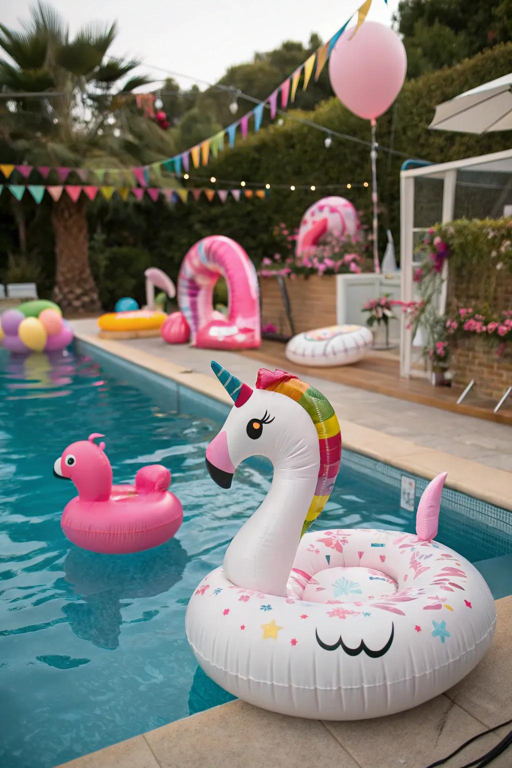 Pool loungers that function as both decor and amusement.