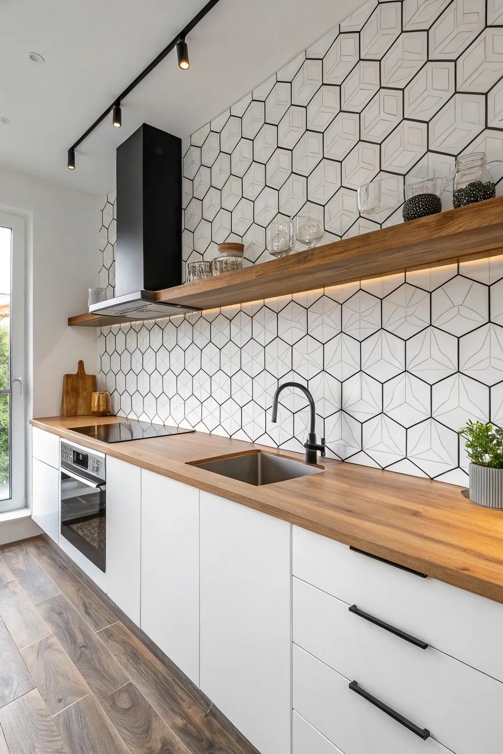 Modernize your cooking area through hexagon tile attraction.
