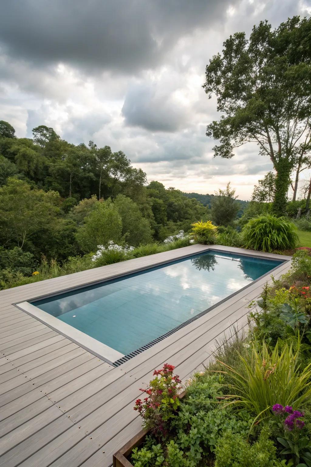 Eco-friendly materials offer a sustainable poolside solution.