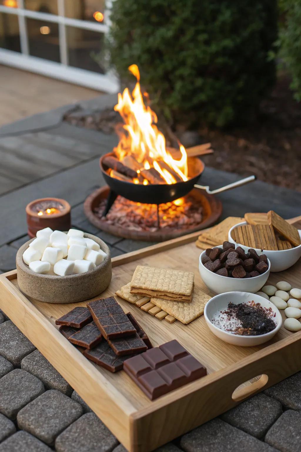 A cozy marshmallow toasting station perfect for evening gatherings.