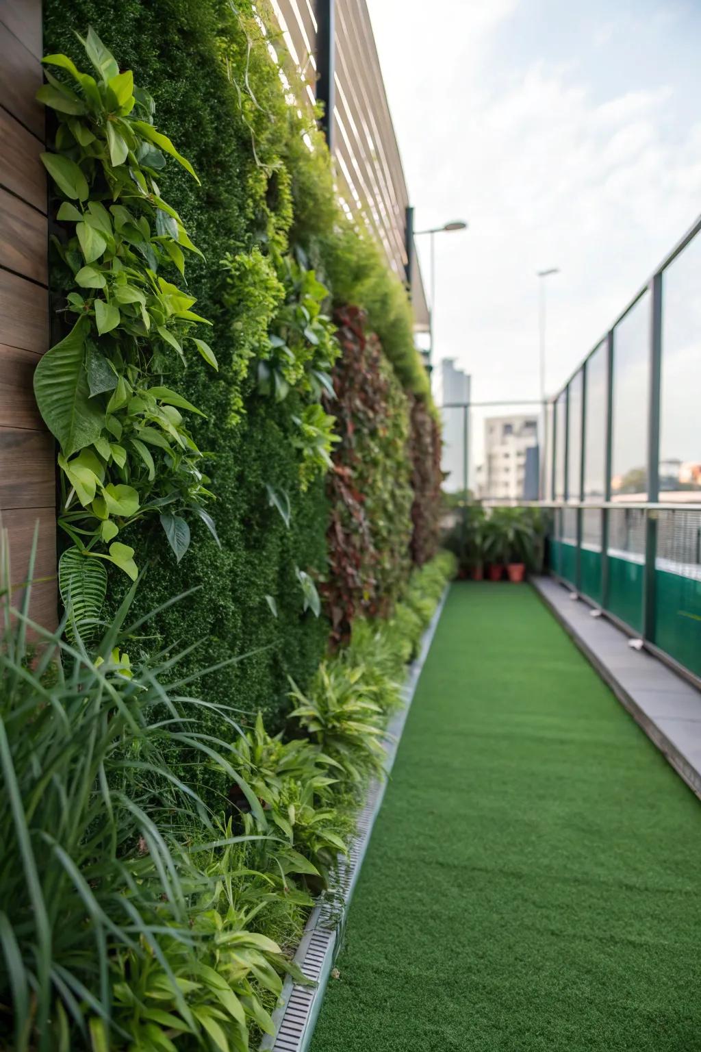 A verdant wall amplifying the height of a turf area.