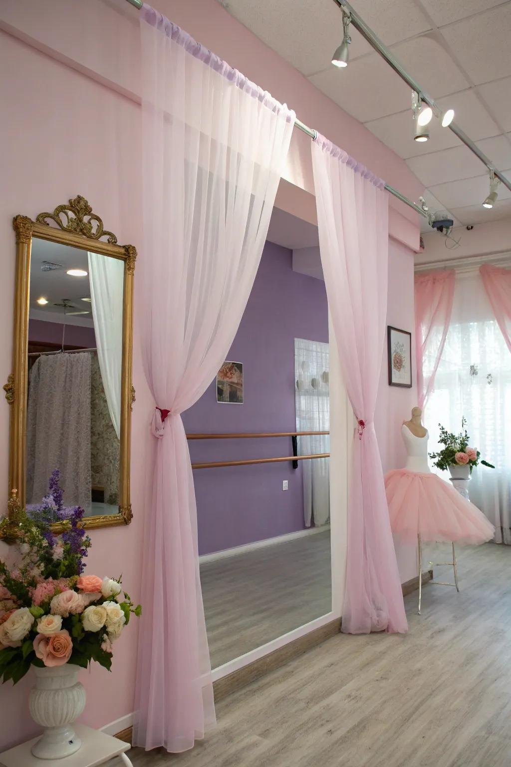 Elegant draperies enhance the room's soft elegance.