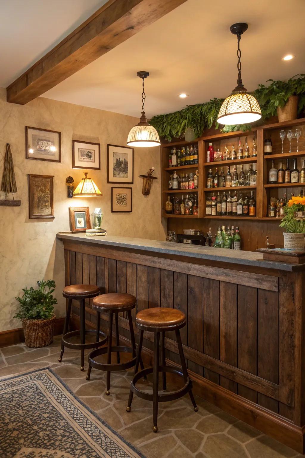 Artistic hammered finish introduces texture to this bar.