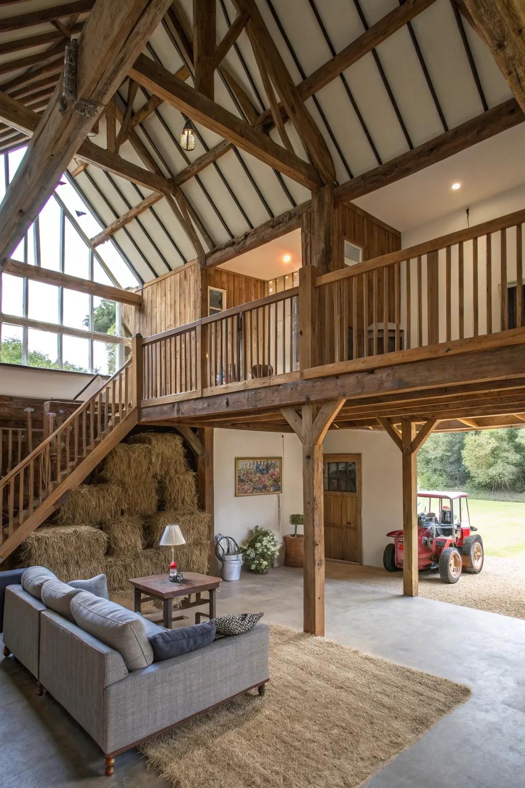 A barn loft with a raised level, offering additional space and flair.