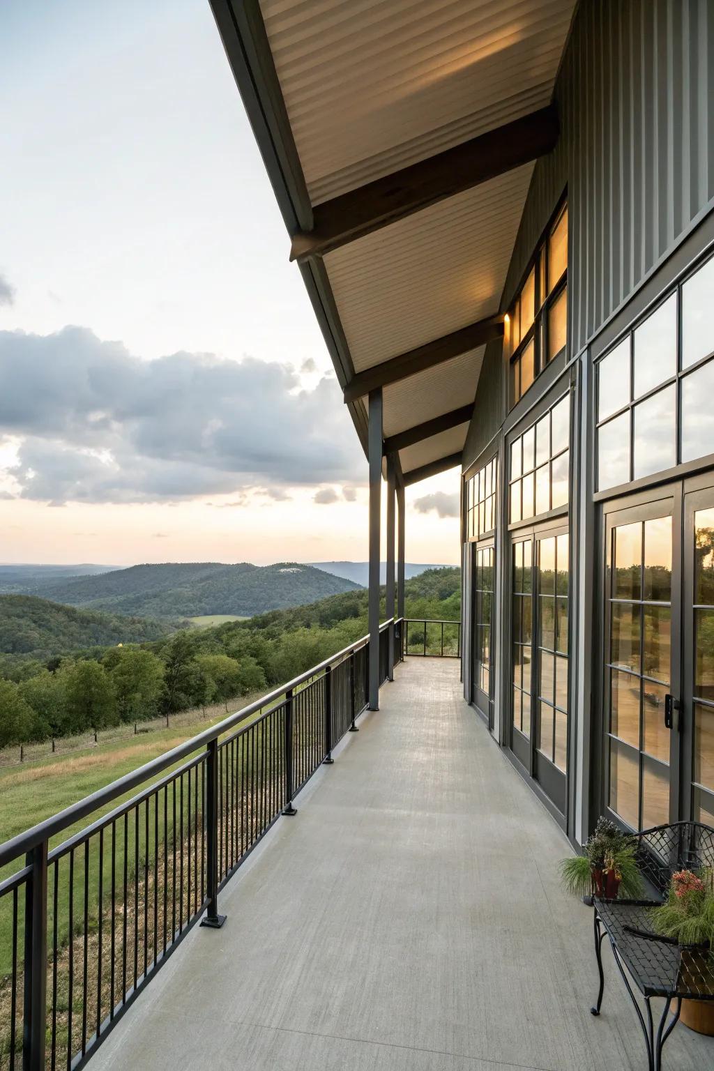A covered balcony offers a private, scenic retreat.