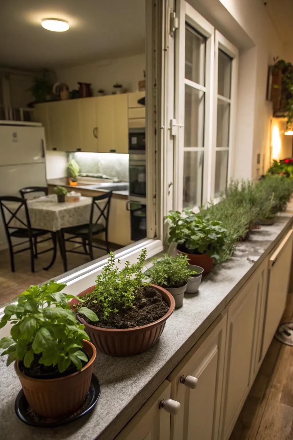 Incorporating greenery introduces an energetic touch to your kitchenette.