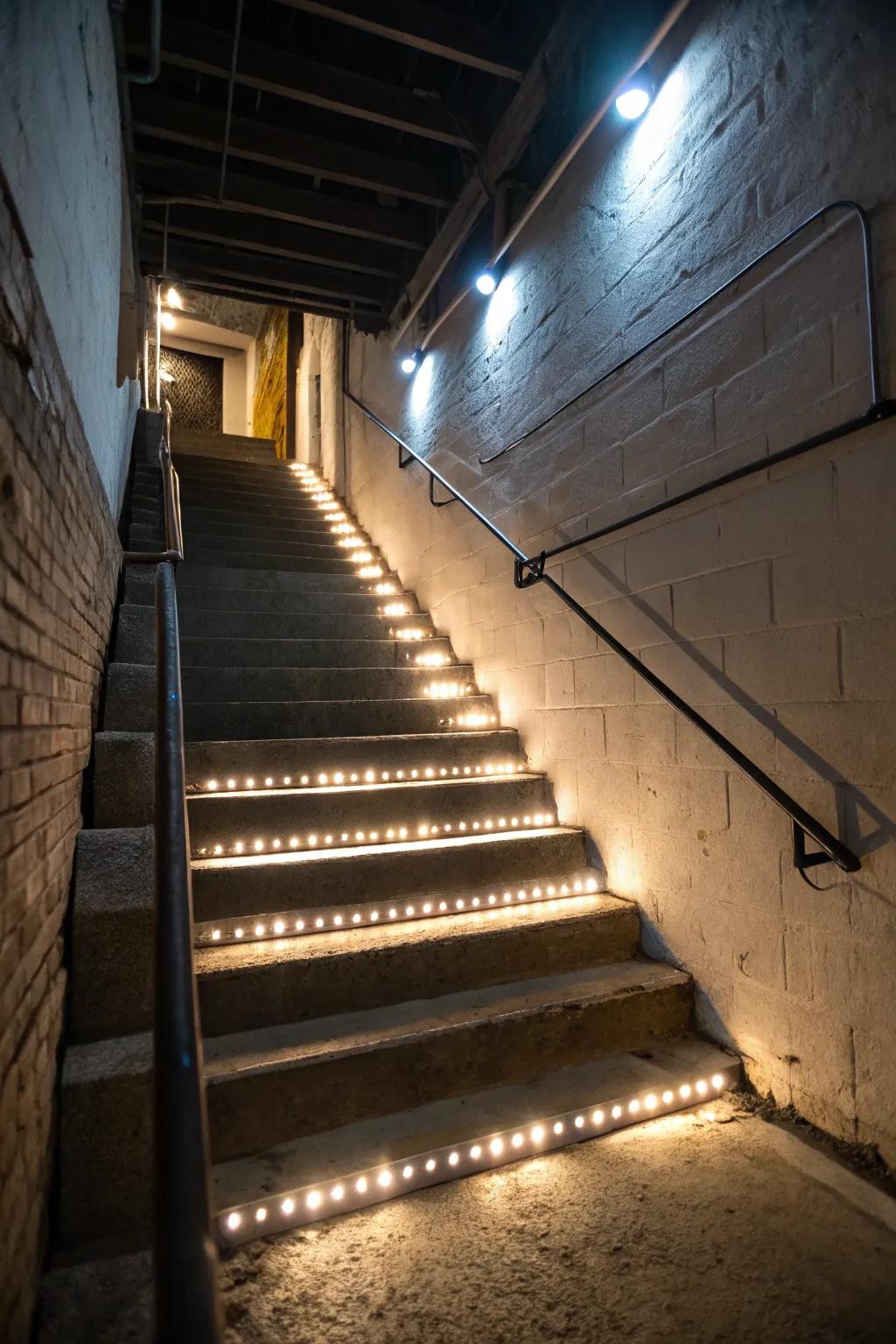 Staircase lights guarantee safety and flair within your basement.
