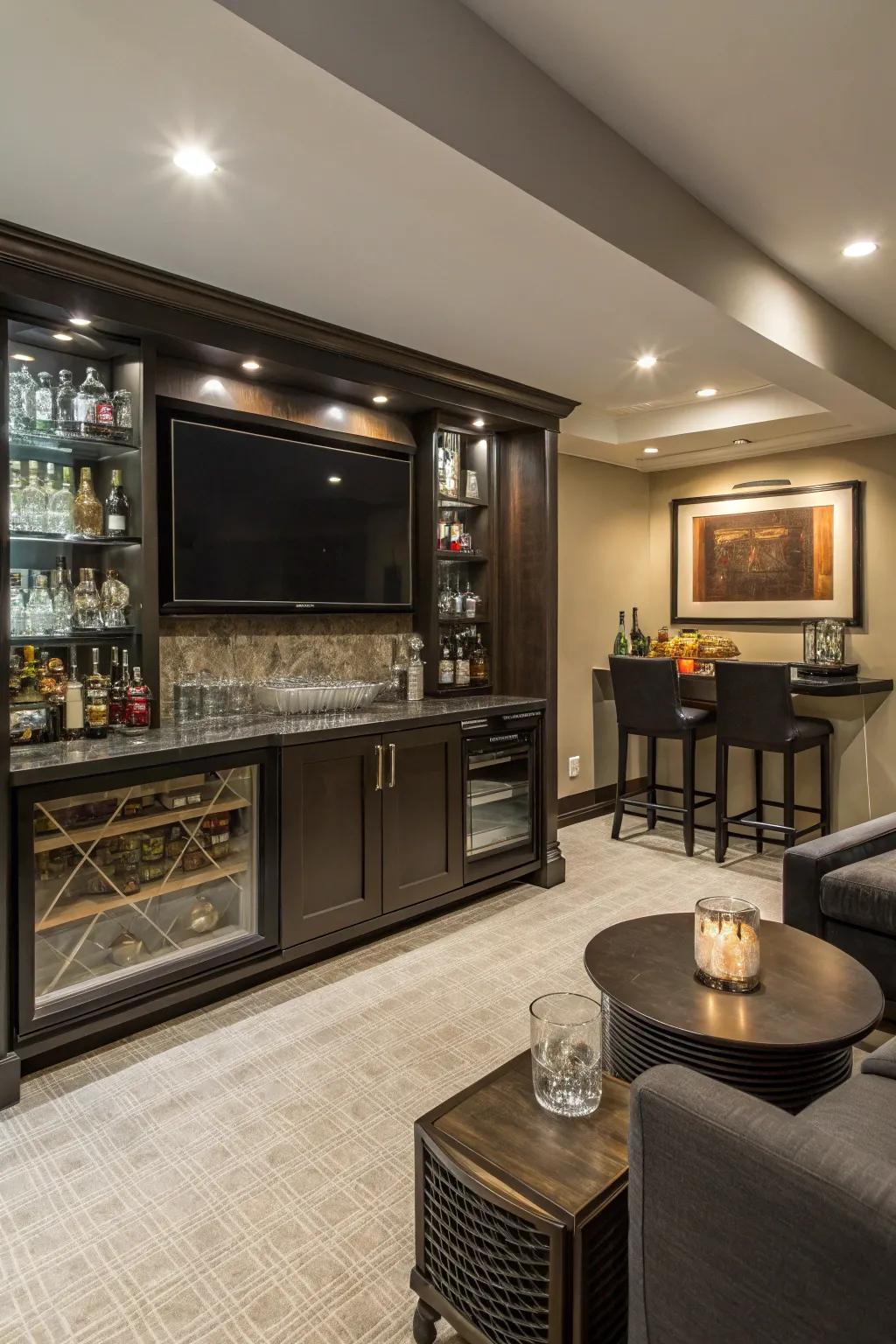 A personal bar elevates the entertainment experience.