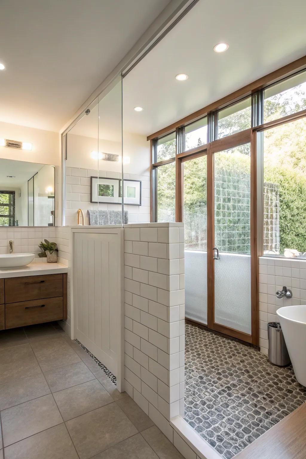 Partial wall segments preserve spaciousness while granting separation.