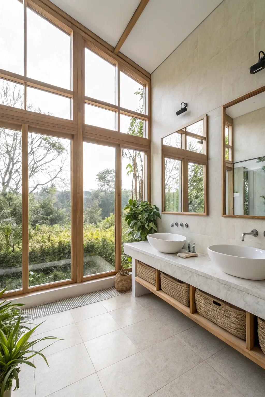 Areas that are open and airy make for a bathroom that is roomy and welcoming.