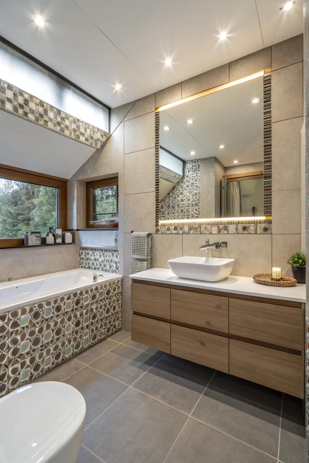 Levitating trims present a chic, contemporary bathroom aesthetic.