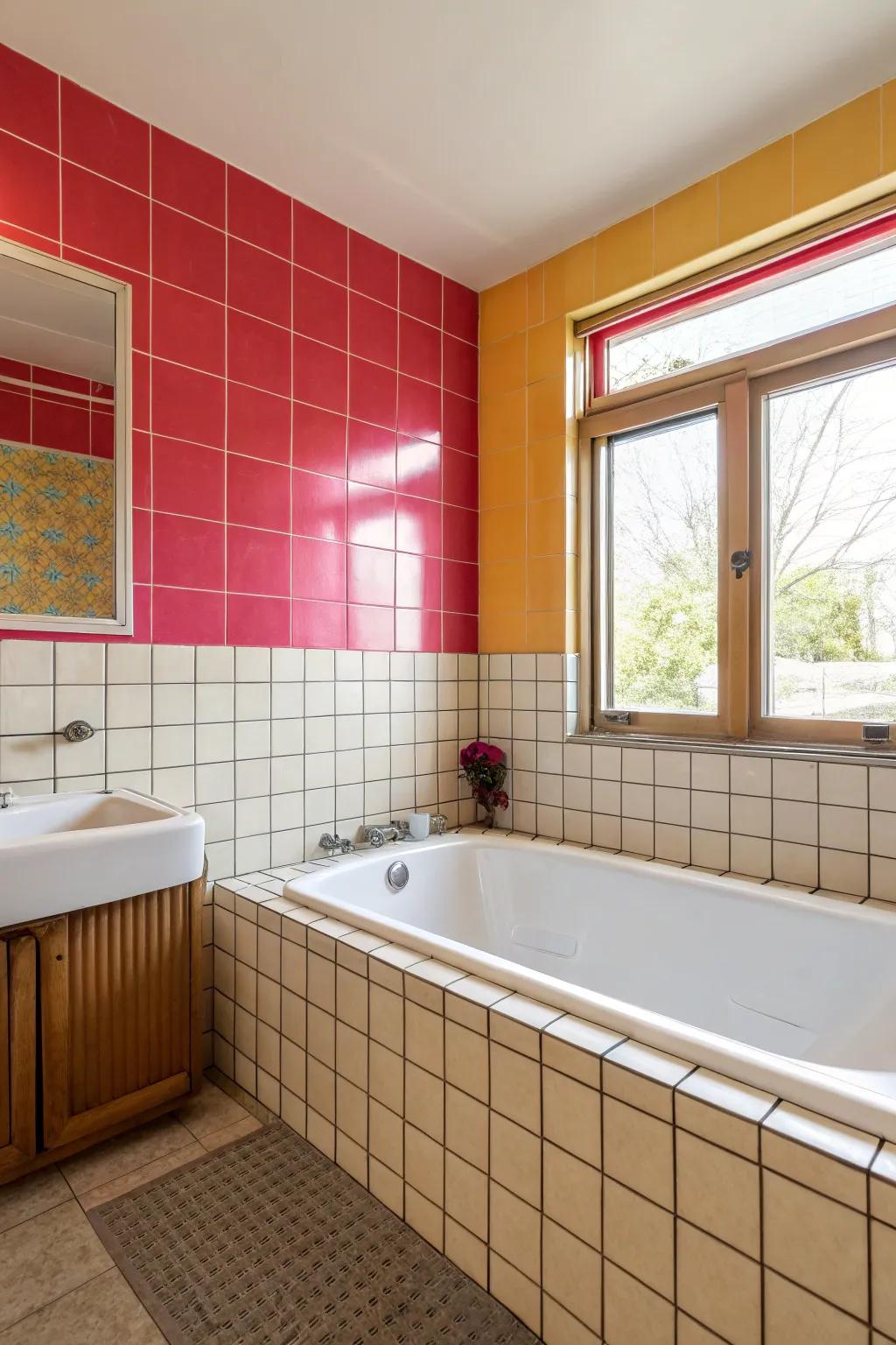 A splash of color adds character to this bathroom.