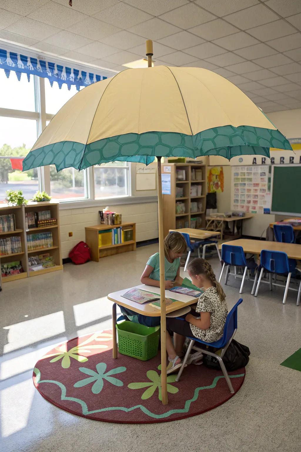 A seaside canopy adding a whimsical and functional touch to the classroom decor.