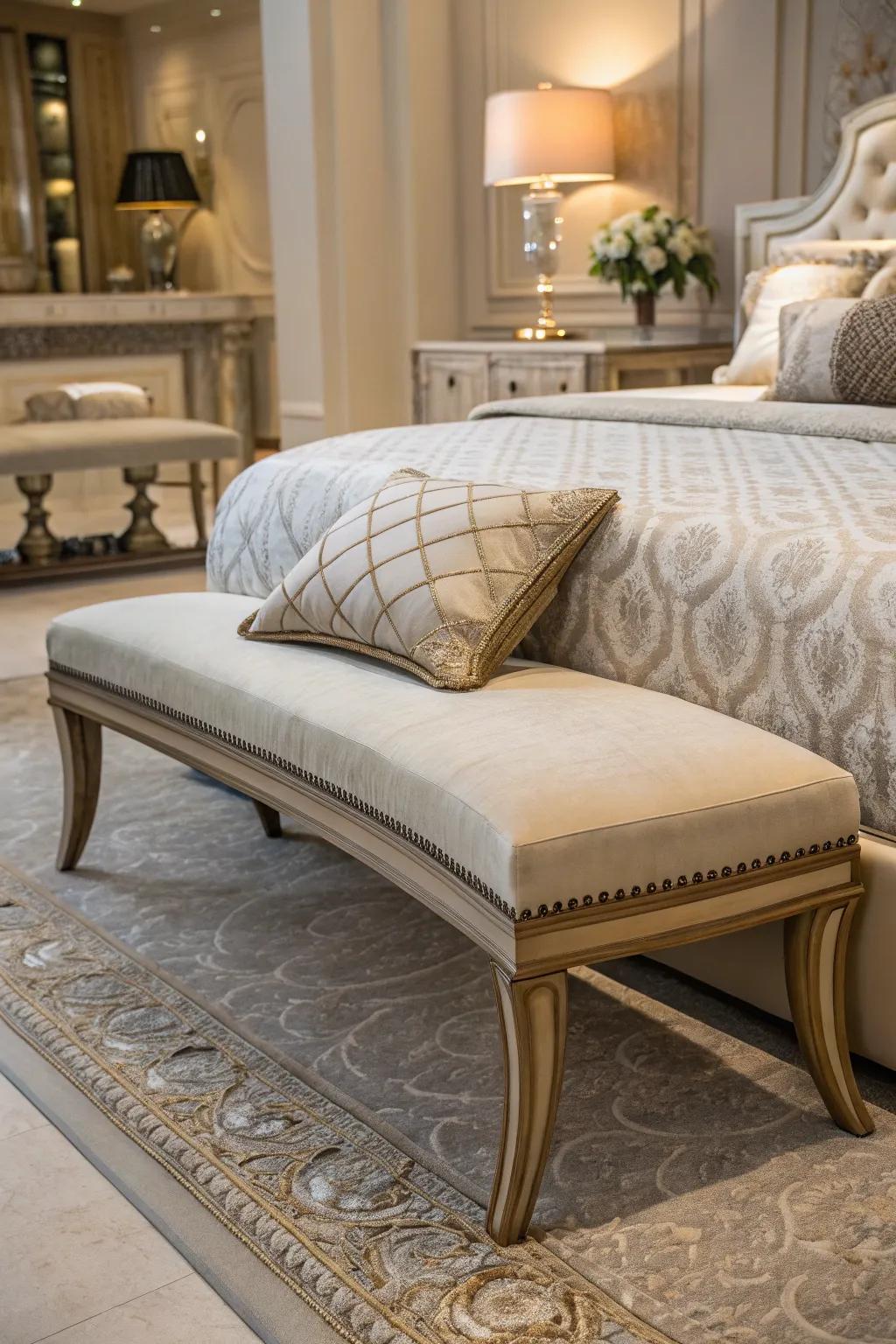 Curved benches offer a soft, elegant touch.