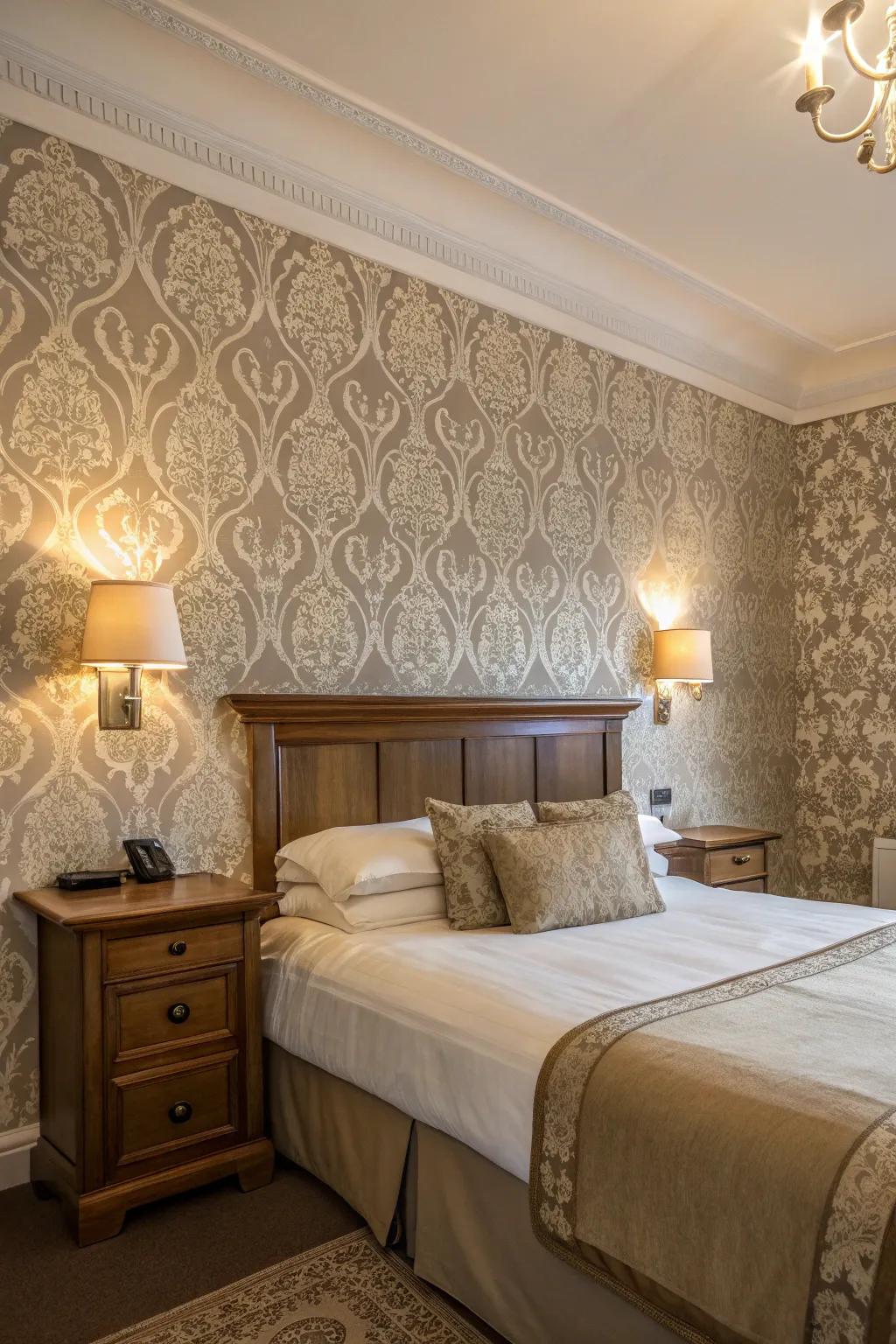 Adding wallpaper can enrich your bedroom's aesthetic and introduce depth.