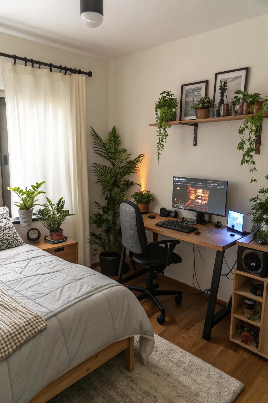 Nature-inspired décor balances the tech-heavy location.